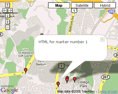 screenshot of List View map with correct marker displaying HTML window