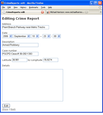 screenshot of Edit View with improved date controls and details field