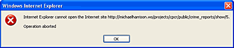 screenshot of IE's extremely unhelpful error message