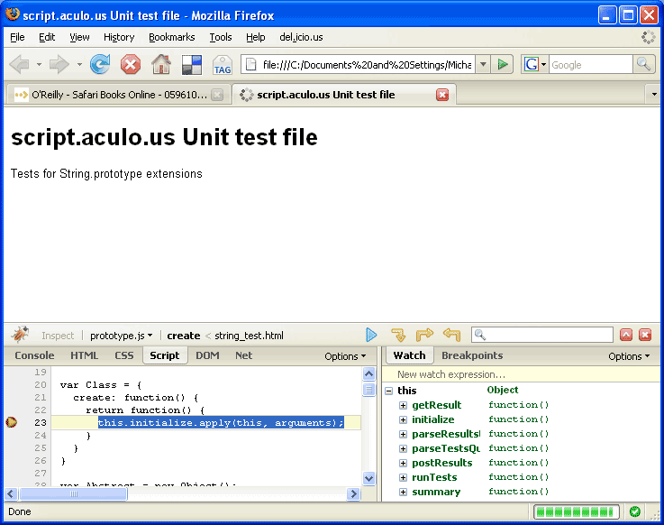 screenshot showing Firebug window